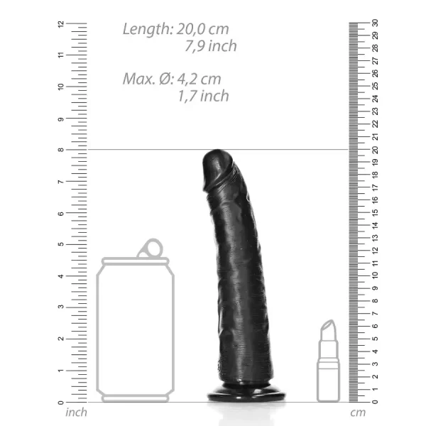 Dildo Slim sem Testículos 7"/18 cm Preto