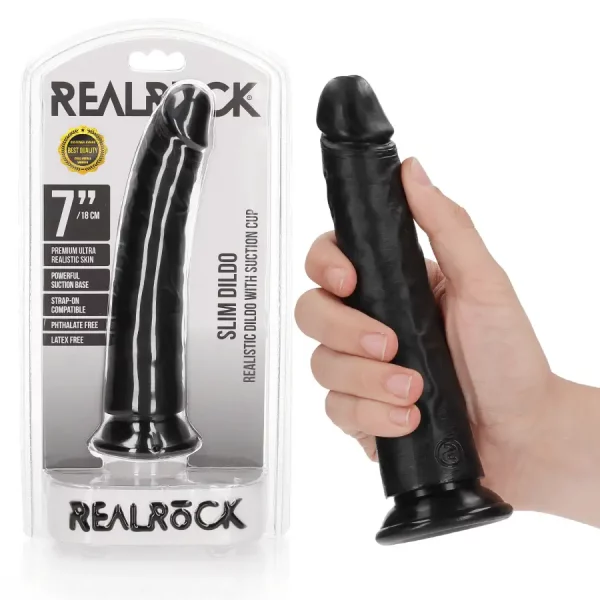 Dildo Slim sem Testículos 7"/18 cm Preto