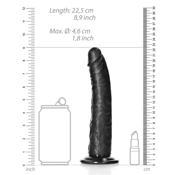 Dildo Slim sem Testículos 8"/20,5 cm Preto