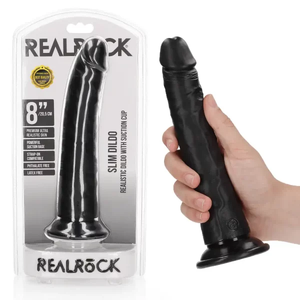 Dildo Slim sem Testículos 8"/20,5 cm Preto