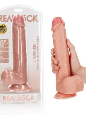 Dildo Straight com Testículos 10"/25,5 cm Pele Clara