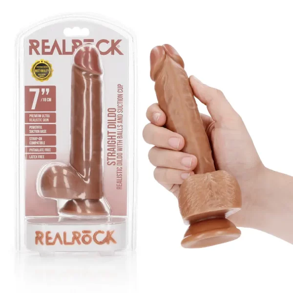 Dildo Straight com Testículos 7"/18 cm Mulato