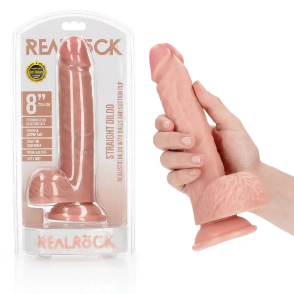 Dildo Straight com Testículos 8"/20,5 cm Pele Clara