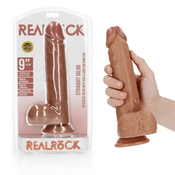 Dildo Straight com Testículos 9"/23 cm Mulato