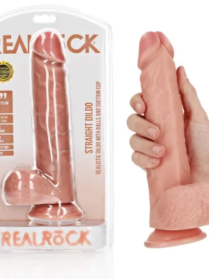 Dildo Straight com Testículos 9"/23 cm Pele Clara