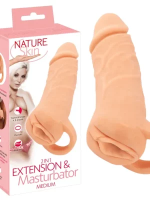 Extensão + Masturbador 2 em 1 Nature Skin Medium