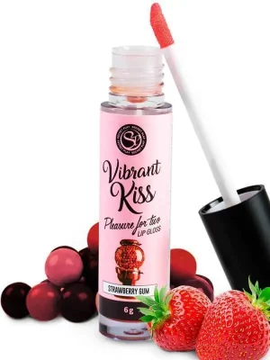 Gloss Labial Vibrant Kiss Secret Play Pastilha Elástica de Morango 6gr.