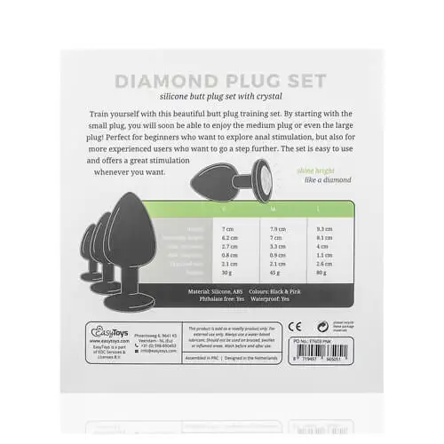 Kit de Plugs Anais Preto com Cristal Easytoys