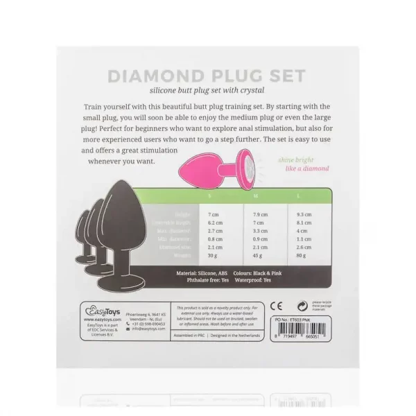 Kit de Plugs Anais Rosa com Cristal Easytoys