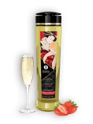 Óleo de Massagem Shunga Romance Morango Champanhe 240ml.