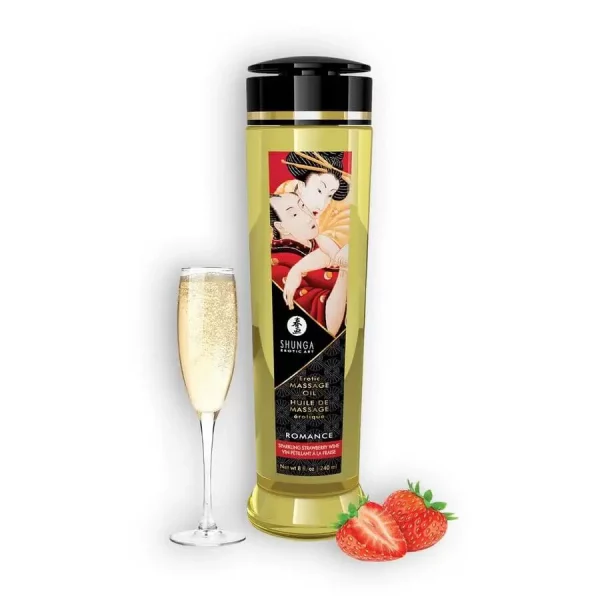 Óleo de Massagem Shunga Romance Morango Champanhe 240ml.