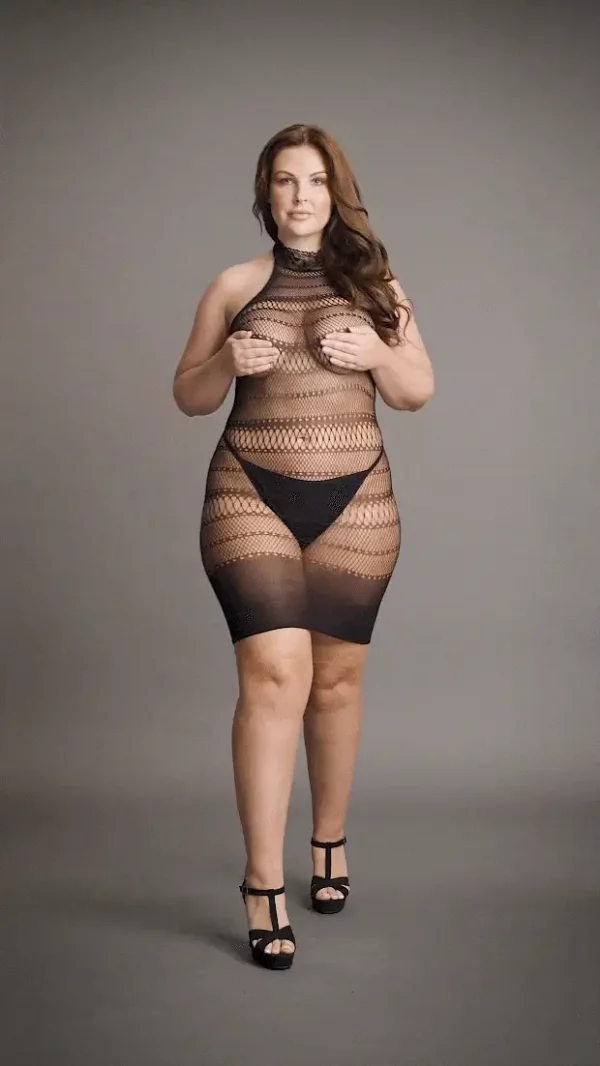 Mini Vestido High Neck With Sexy Net & Lace Le Désir by Shots Tamanho Grande