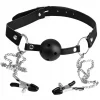 Mordaça BDSM com Pinças para os Mamilos