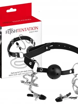 Mordaça BDSM com Pinças para os Mamilos