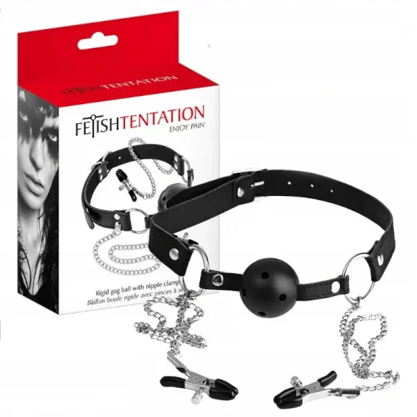 Mordaça BDSM com Pinças para os Mamilos