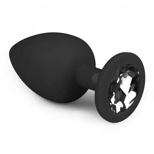 Plug Anal em Silicone com Cristal Transparente EasyToys Grande Preto