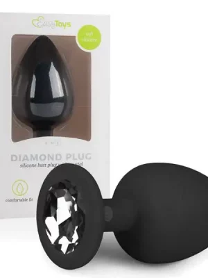 Plug Anal em Silicone com Cristal Transparente EasyToys Grande Preto