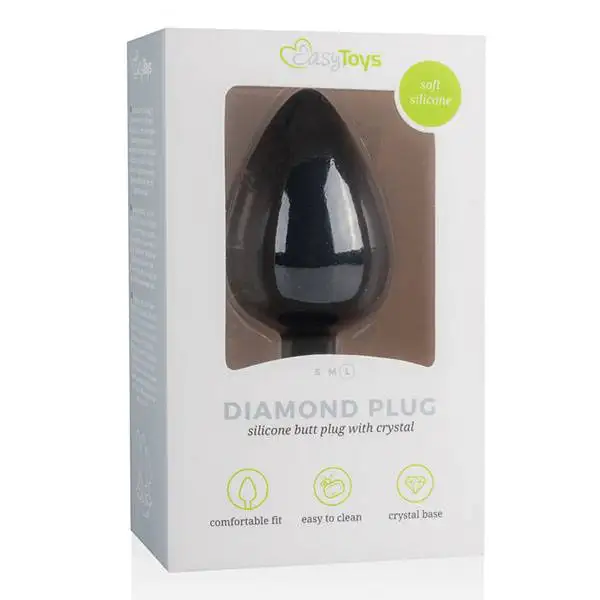 Plug Anal em Silicone com Cristal Transparente EasyToys Grande Preto