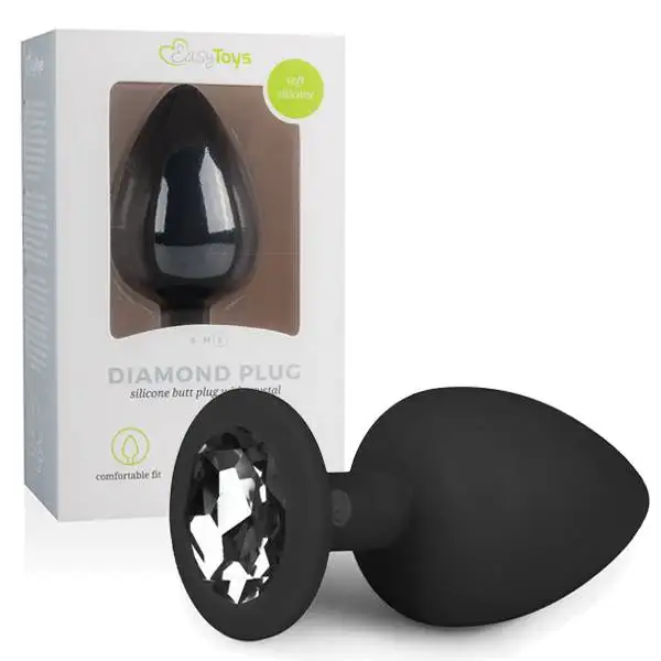 Plug Anal em Silicone com Cristal Transparente EasyToys Grande Preto
