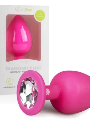 Plug Anal em Silicone com Cristal Transparente EasyToys Grande Rosa