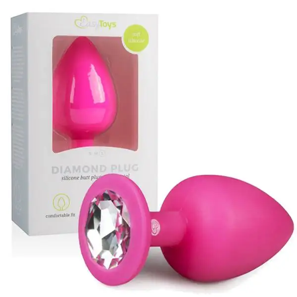 Plug Anal em Silicone com Cristal Transparente EasyToys Grande Rosa