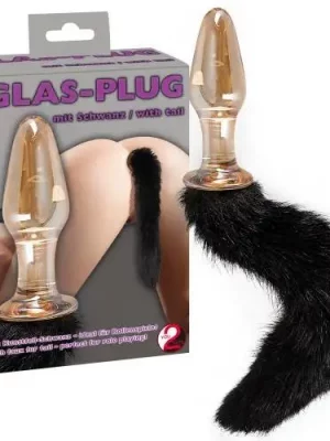 Plug Anal em Vidro com Cauda Preta