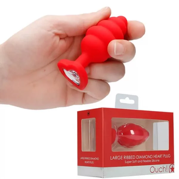 Plug Anal L Ribbed Diamond Heart Vermelho Ouch!