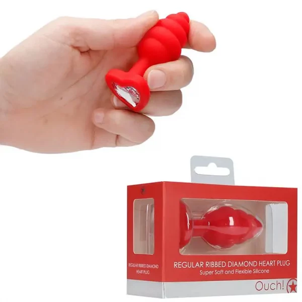 Plug Anal M Ribbed Diamond Heart Vermelho Ouch!
