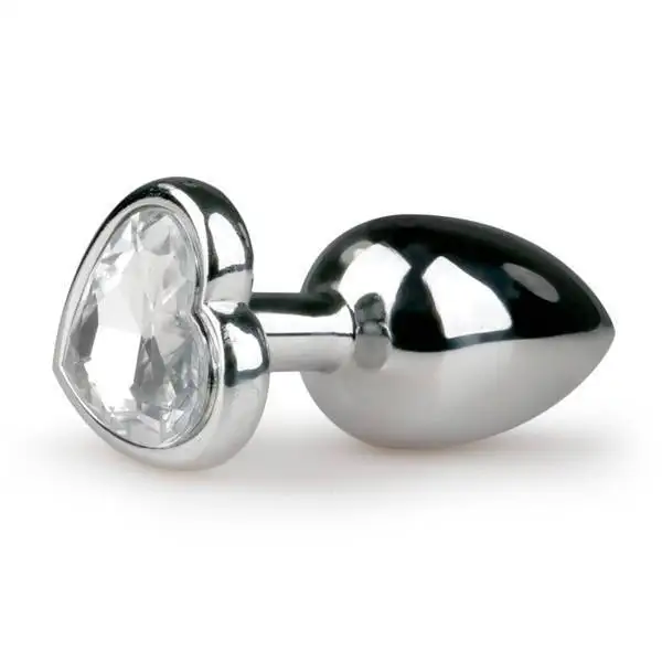 Plug Anal Metálico com Cristal em Coração Transparente EasyToys - Pequeno