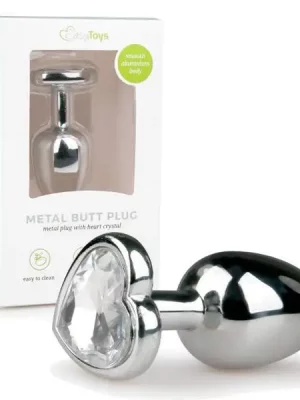 Plug Anal Metálico com Cristal em Coração Transparente EasyToys - Pequeno