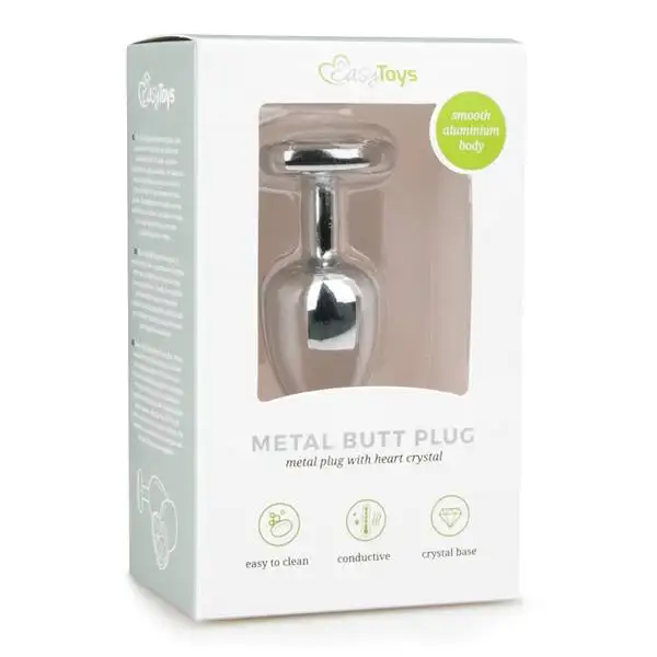 Plug Anal Metálico com Cristal em Coração Transparente EasyToys - Pequeno
