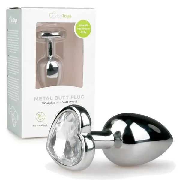 Plug Anal Metálico com Cristal em Coração Transparente EasyToys - Pequeno