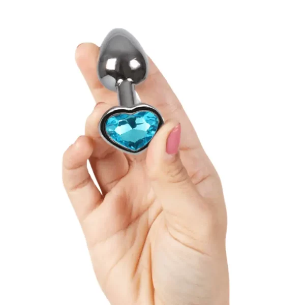Plug Anal Metálico S com Brilhante em Coração Azul