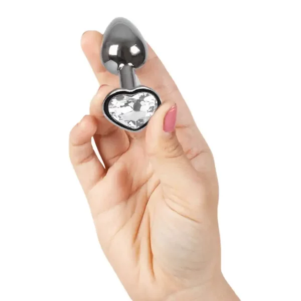 Plug Anal Metálico S com Brilhante em Coração Incolor