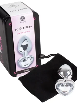 Plug Anal Metálico S com Brilhante em Coração Incolor