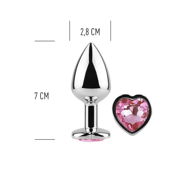 Plug Anal Metálico S com Brilhante em Coração Rosa