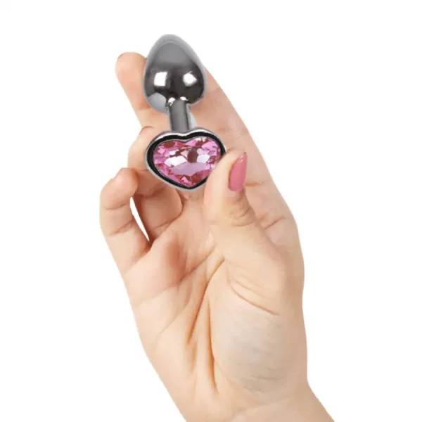 Plug Anal Metálico S com Brilhante em Coração Rosa
