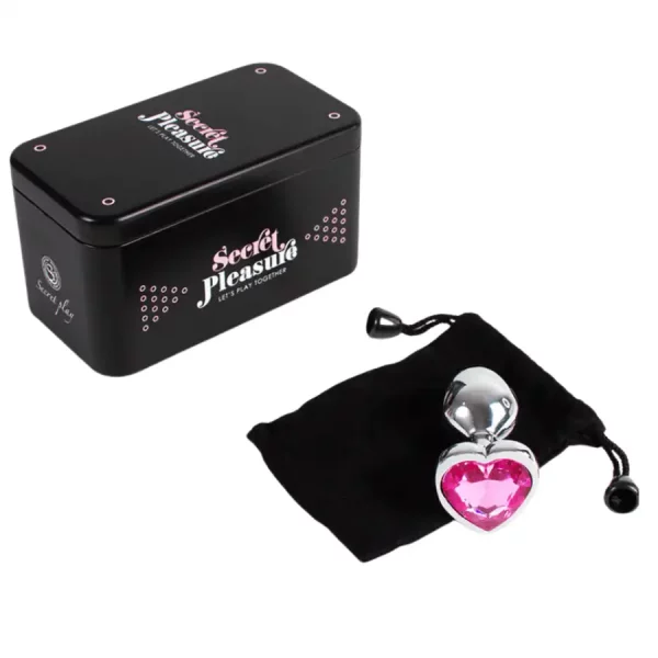 Plug Anal Metálico S com Brilhante em Coração Rosa