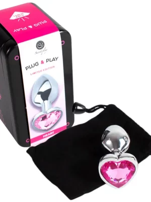 Plug Anal Metálico S com Brilhante em Coração Rosa