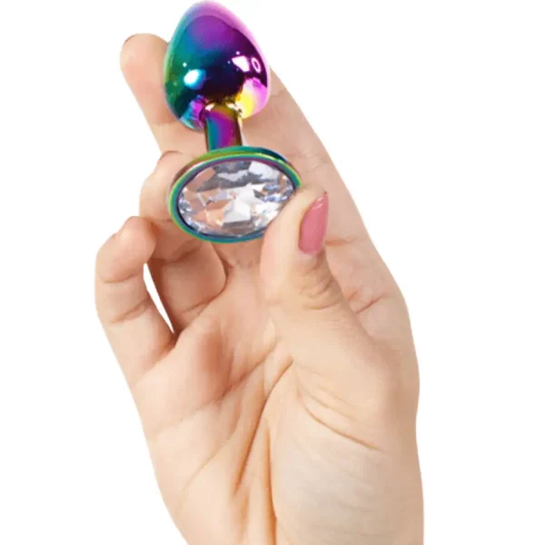 Plug Anal Metálico S Rainbow com Brilhante Transparente