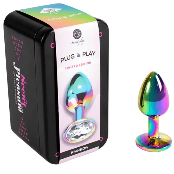 Plug Anal Metálico S Rainbow com Brilhante Transparente