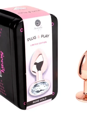 Plug Anal Metálico S Rosa Dourado com Brilhante Transparente