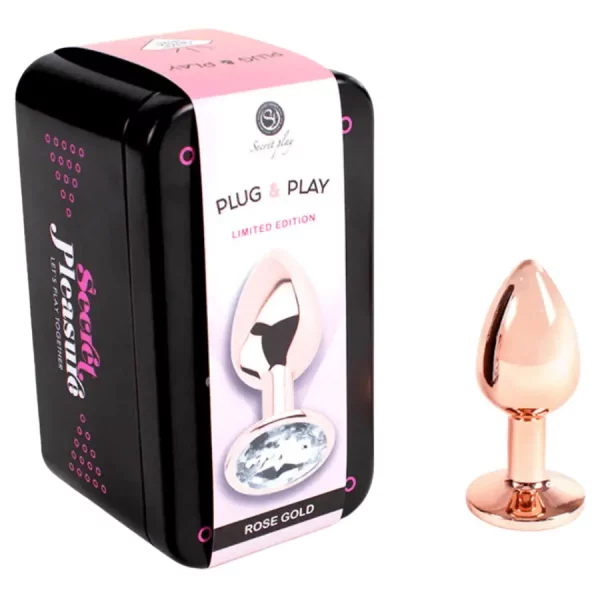 Plug Anal Metálico S Rosa Dourado com Brilhante Transparente