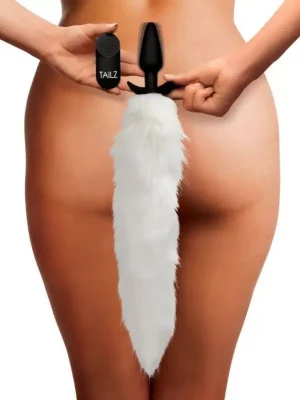 Plug Anal Vibratório com Cauda White Fox Tail