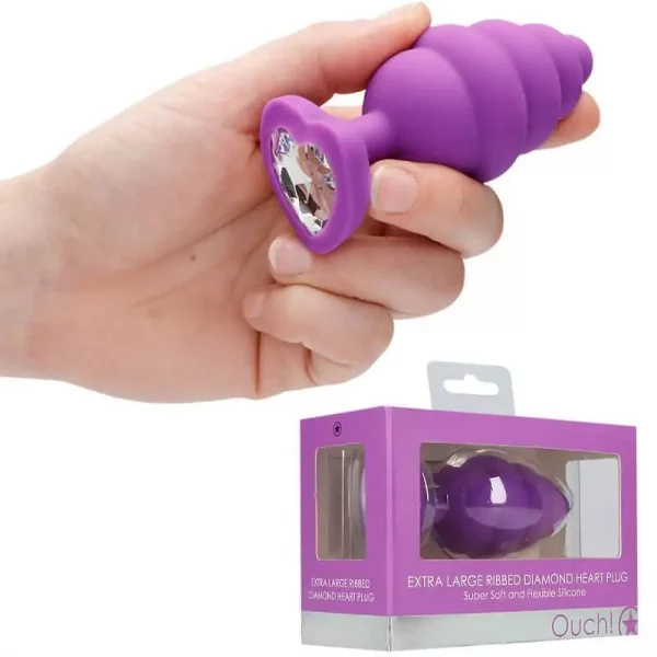 Plug Anal XL Ribbed Diamond Heart Roxo Ouch!