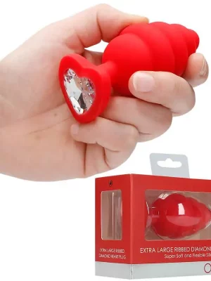 Plug Anal XL Ribbed Diamond Heart Vermelho Ouch!