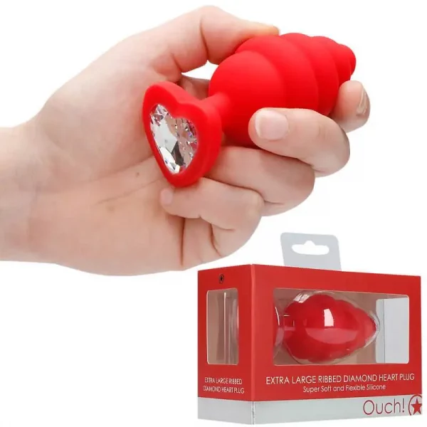 Plug Anal XL Ribbed Diamond Heart Vermelho Ouch!