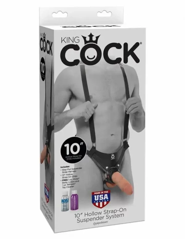 Strap-On King Cock com Suspensório e Dildo Oco 10" Natural