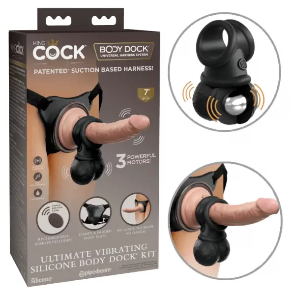 Strap-on King Cock Ultimate Vibrating Silicone Body Dock Kit 7''