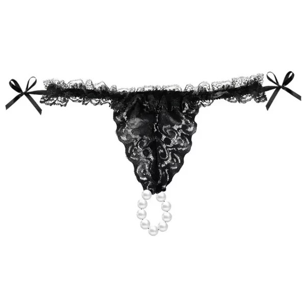Tanga Brasileira Preta com Pérolas + Gel Deslizante INTT